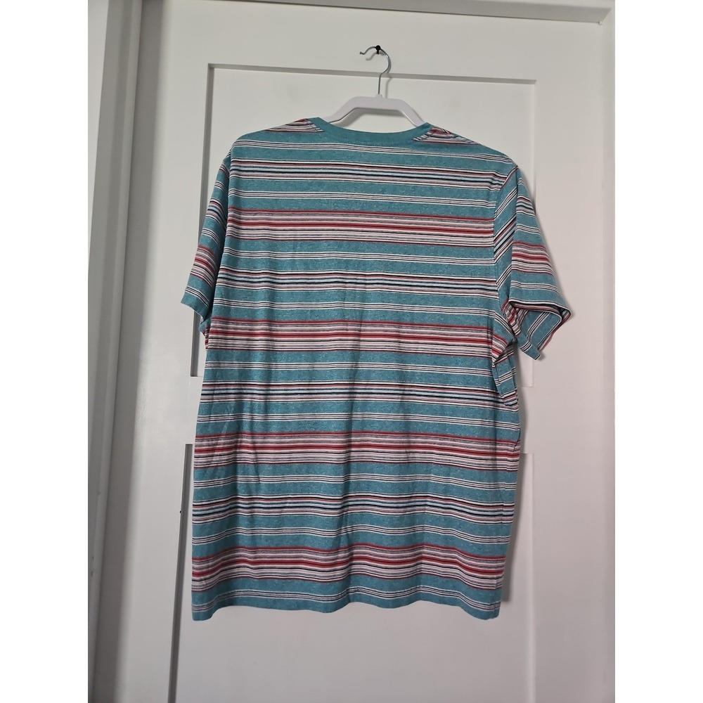 Y2K 2000s Faded Glory Heather Teal Striped Vneck T-Shirt Distressed XL - Picture 3 of 12